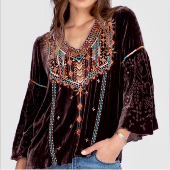 EUC Johnny Was Chiri Velvet Swing Iridescent Blouse Size Large - Picture 2 of 10